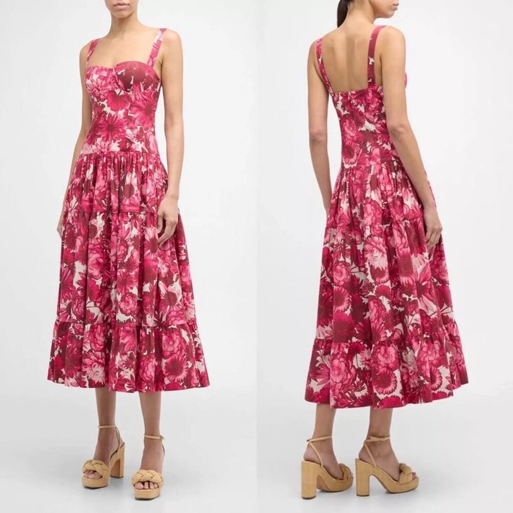 NEW NWT Cara Cara Santiago Midi Dress Pink Enchanted Floral SIZE 8 MSRP $695
